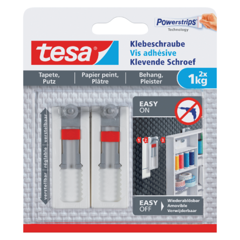 Klevende schroef tesa® behang en pleisterwerk 1kg verstelbaar wit 2 stuks