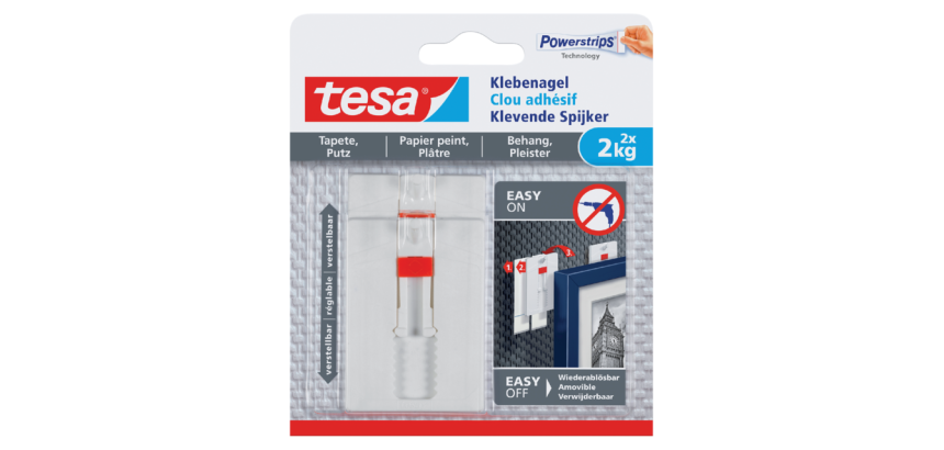 Klevende spijker tesa® behang en pleisterwerk 2kg verstelbaar wit 2 stuks