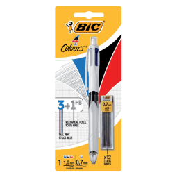 Stylo bille BIC 3 couleurs avec portemine HB 0,7mm Medium blanc blister 1 pièce