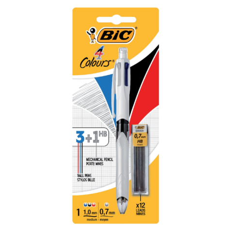 Balpen Bic 3kleuren met vulpotlood HB 0.7mm medium wit blister à 1 stuk