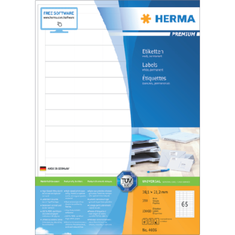 Etiket HERMA 4606 38.1x21.2mm premium wit 13000stuks