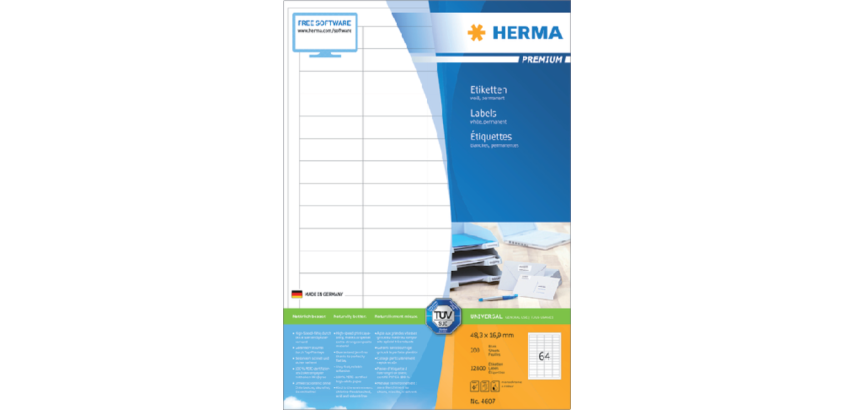 Etiket HERMA 4607 48.3x16.9mm premium wit 12800 stuks