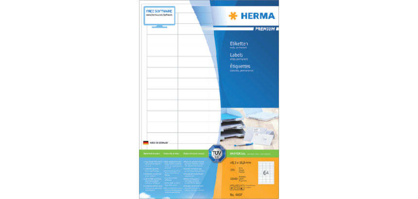 Etiket HERMA 4607 48.3x16.9mm premium wit 12800 stuks
