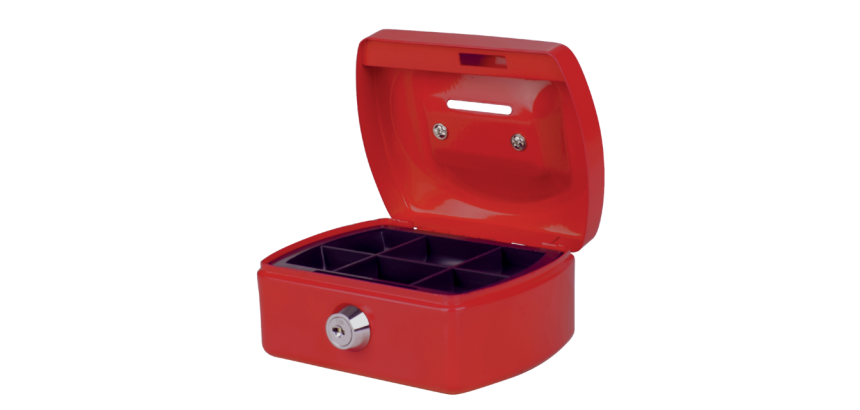 Geldkist Pavo met muntgleuf 125x95x60mm rood