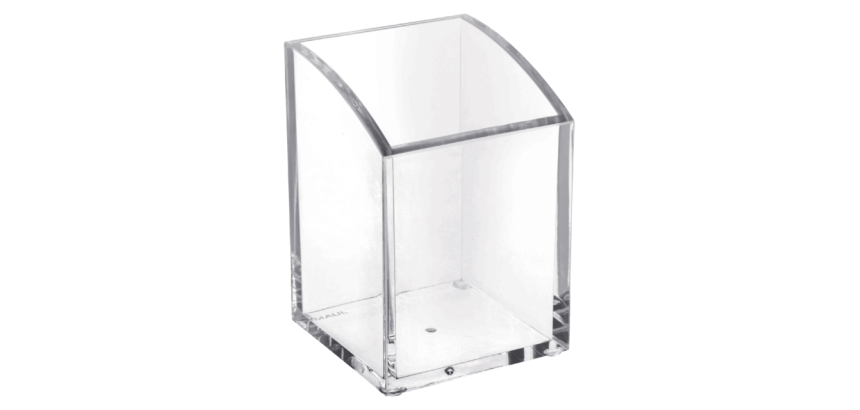 Pencil holder in acrylic, transparent, thickness: 5 mm
