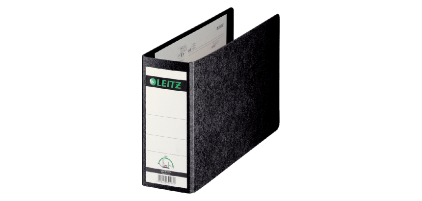 Classeur Leitz 1076 180° sans fente A5 paysage 77mm carton noir marbré