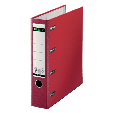 Giro-bank ordner Leitz A4 met dubbele mechaniek 80mm PP rood