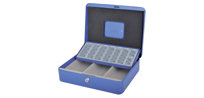 Pavo cash box with coin compartment 300x240x90mm blue