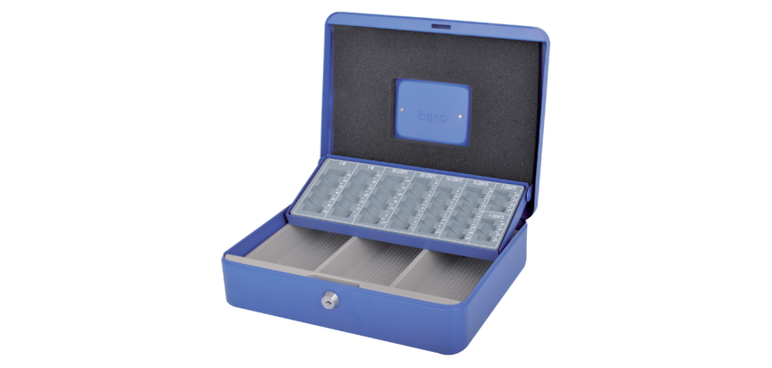 Pavo cash box with coin compartment 300x240x90mm blue