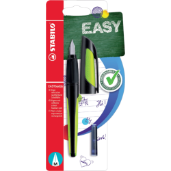 Vulpen STABILO Easybuddy rechtshandig medium zwart/lime blister à 1 stuk