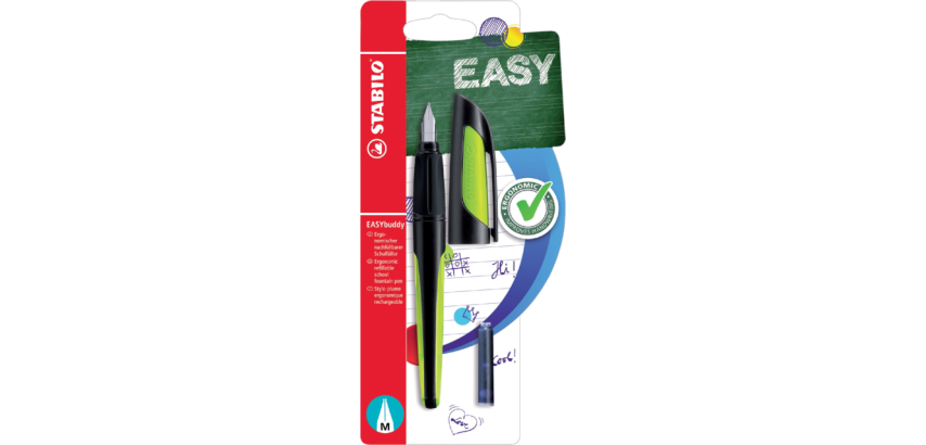 STABILO EASYbuddy Fountain Pen Right-Handed M Black/Lime Blister 1 Piece