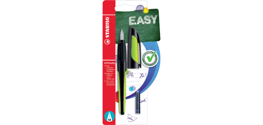 Stylo plume STABILO EASYbuddy droitier M noir/lime blister 1 pièce