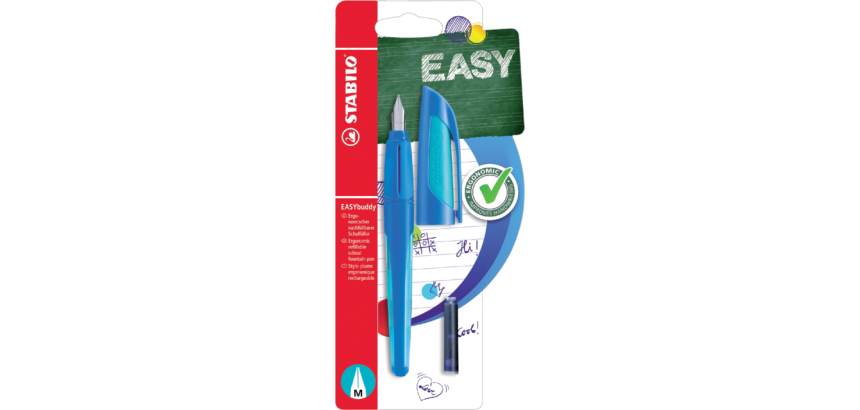 Vulpen STABILO Easybuddy rechtshandig medium donkerblauw/lichtblauw blister à 1 stuk