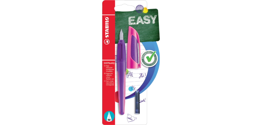 Vulpen STABILO Easybuddy rechtshandig M paars/magenta blister à 1 stuk