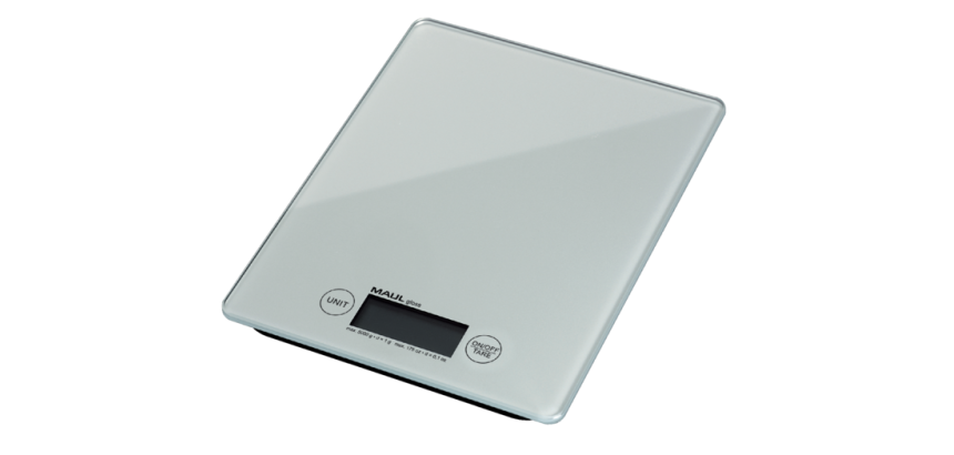 Pèse-lettres MAULgloss jusqu’à 5000g plateau en verre pile incluse blanc
