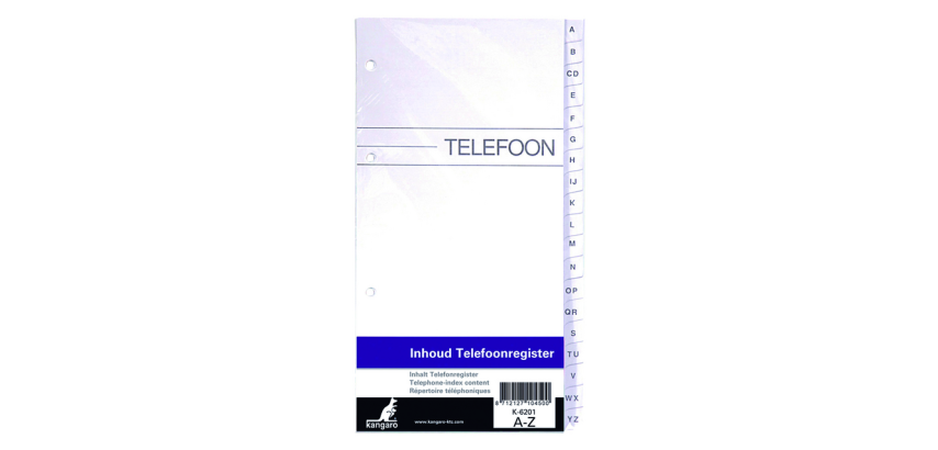 Recharge répertoire téléphonique Kangaro 200x100mm  A-Z 4 anneaux