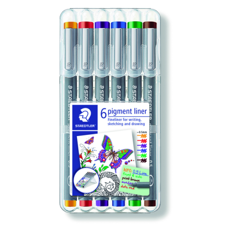 Fineliner Staedtler 308 Pigment 0,5mm assorti set 6 pièces