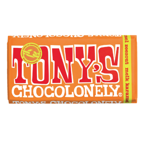 Chocolade Tony's Chocolonely melk karamel zeezout reep 180gr