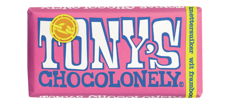 Chocolat Tony's Chocolonely tablette 180g blanc framboise pétillant