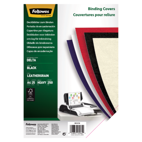 Couverture Fellowes A4 imitation cuir noir 25 pièces