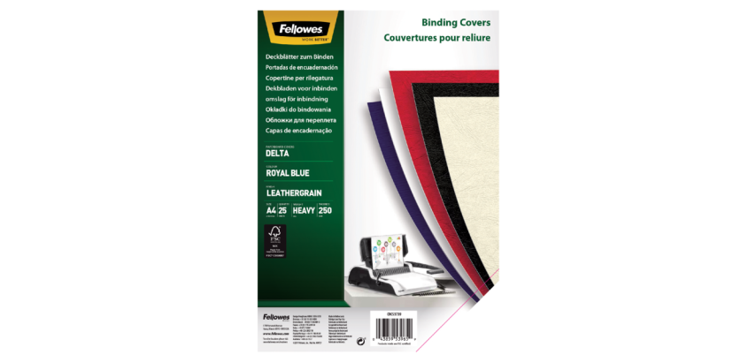 Couverture Fellowes A4 imitation cuir bleu roi 25 pièces