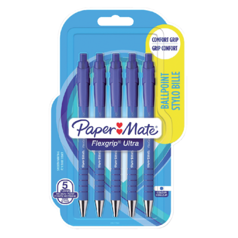 Stylo Bille Paper Mate Flexgrip Ultra Medium bleu blister 5p