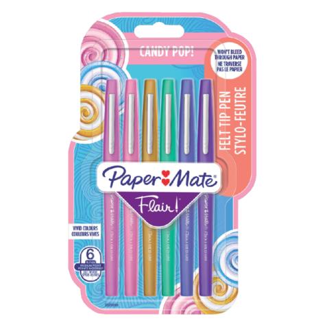 Fineliner Paper Mate Flair Candy Pop! medium assorti blister à 6 stuks