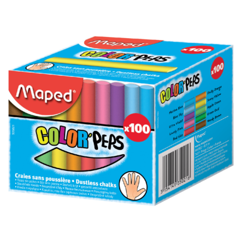 Craie tableau noir Maped Color'Peps boîte 100 pièces assorti