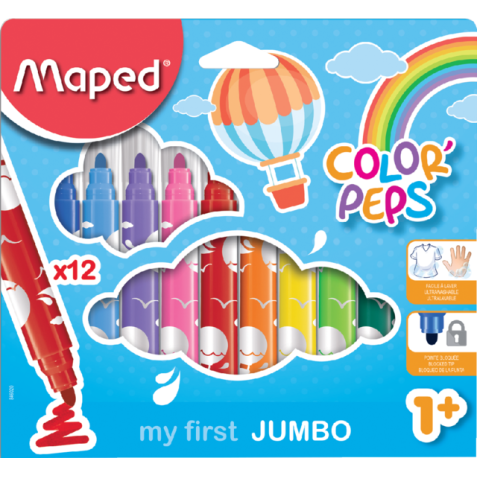 Maped feutre Color'Peps Jumbo Early Age, étui de 12 pièces, assorti