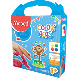 Maped peinture de doigts Color'Peps Early Age, boîte de 4 flacons de 80 ml en couleurs assorties