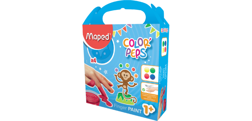 Maped Fingerfarbe Color'Peps Early Age, Packung mit 4 Flaschen à 80 ml in verschiedenen Farben