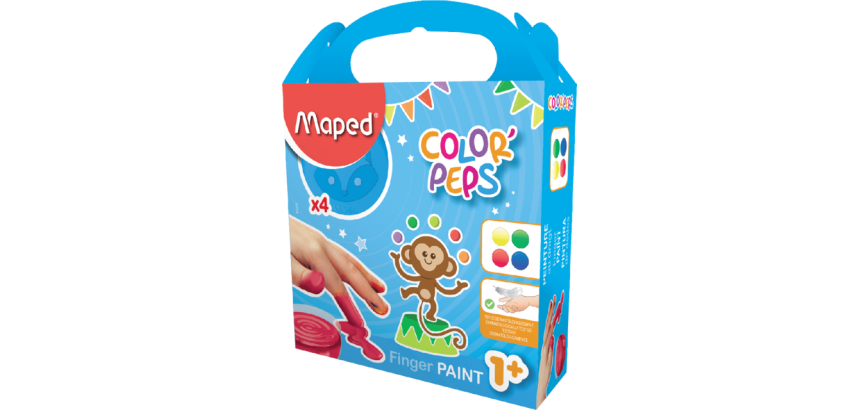Maped Fingerfarbe Color'Peps Early Age, Packung mit 4 Flaschen à 80 ml in verschiedenen Farben