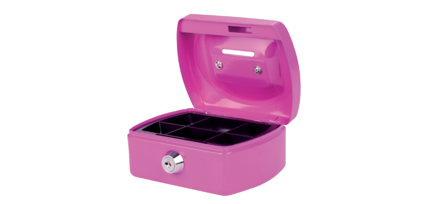 Geldkist Pavo met muntgleuf 125x95x60mm roze