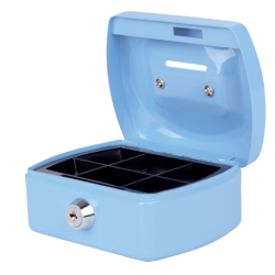 Coffret caisse Pavo avec fente tirelire 125x95x60mm bleu clair