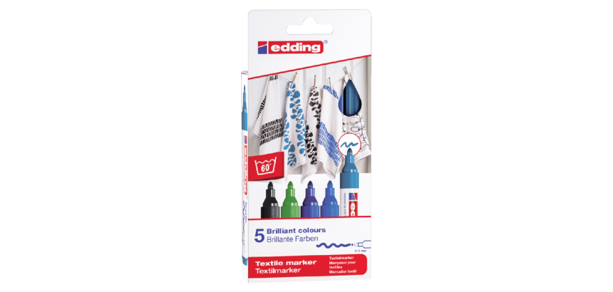 Marqueur Textile edding 4500 ogive 2-3mm couleurs froides assorti 5 pièces