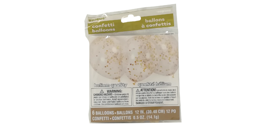 Transparenter Ballon mit goldenem Konfetti 30 cm 6 Stück