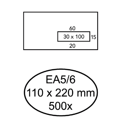 Envelop Hermes EA5/6 110x220mm venster 3x10rechts zelfklevend 500 stuks