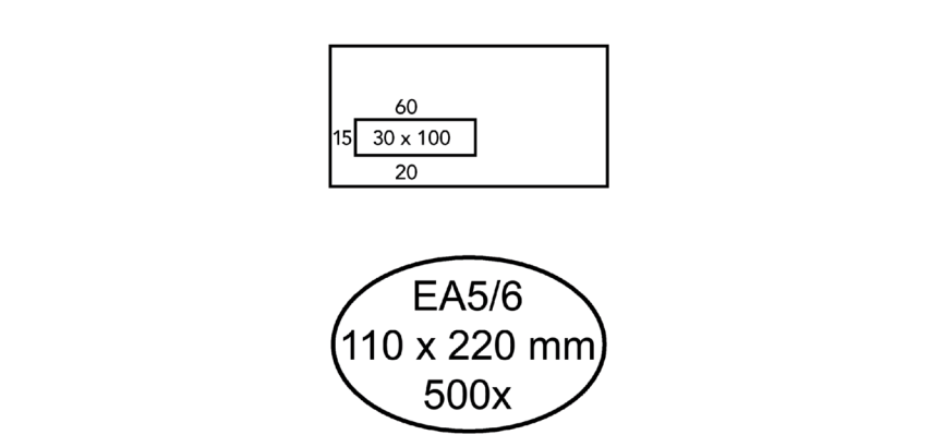 Hermes EA5/6 Envelope 110x220mm left window 3x10 self-adhesive 500 pieces