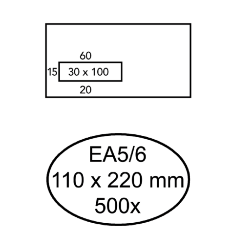 Envelop Hermes EA5/6 110x220mm venster 3x10links zelfklevend 500 stuks