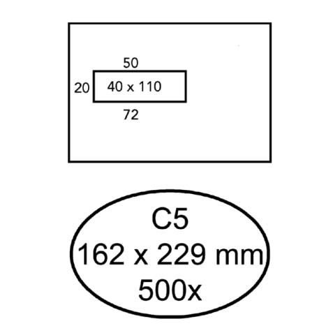 Envelop Hermes C5 162x229mm venster 4x11links 500stuks 500 stuks