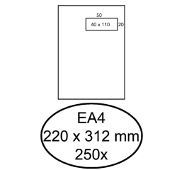 Envelop Hermes akte EA4 220x312mm venster rechts 4x11cm zelfklevend wit doos à 250 stuks