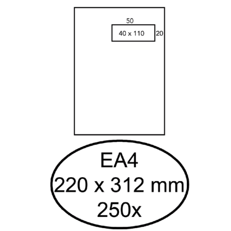 Envelop Hermes akte EA4 220x312mm venster rechts 4x11cm zelfklevend wit doos à 250 stuks