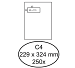 Enveloppe Hermes C4 229x324mm fenêtre gauche 4x11 autocollante 250 pièces