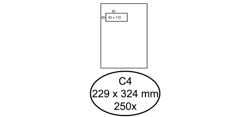 Enveloppe Hermes C4 229x324mm fenêtre gauche 4x11 autocollante 250 pièces