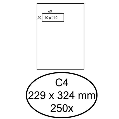 Envelop Hermes akte C4 229x324mm venster 4x11links zelfklevend 250 stuks