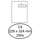 Envelop Hermes akte C4 229x324mm venster rechts 4x11cm zelfklevend wit doos à 250 stuks