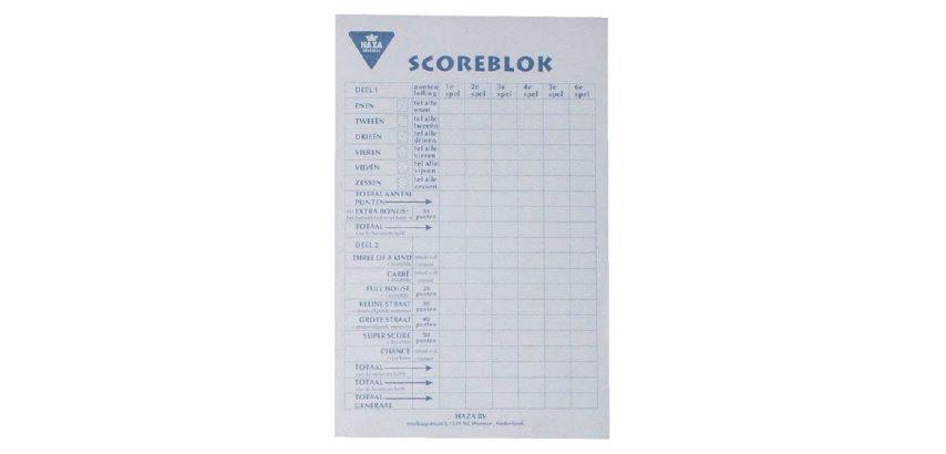 Yahtzee Score Pad 250 Sheets (Dutch)