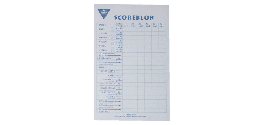 Bloc de score Yahtzee 250 feuilles (néerlandais)