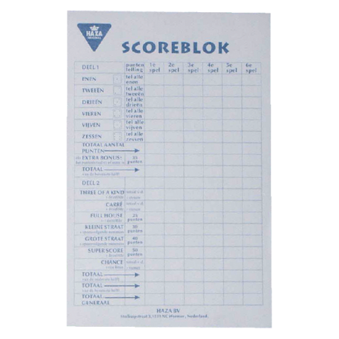 Bloc de score Yahtzee 250 feuilles (néerlandais)