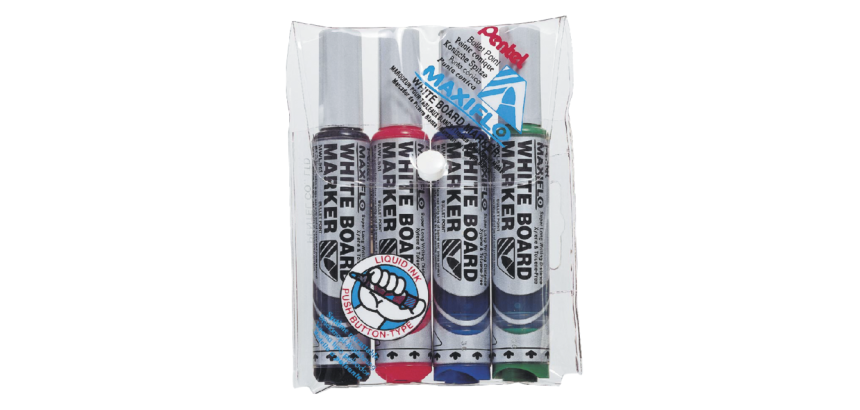 Whiteboardmarker Pentel MWL5M Maxiflo rond 3mm assorti set à 4 stuks